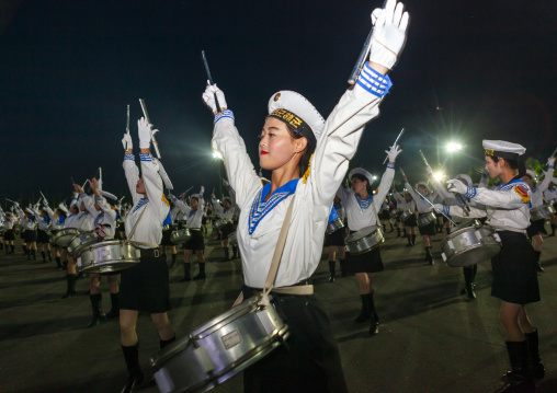 North Korean women dressed as sailors during the Arirang mass games, DGC, Pyongyang, North Korea
