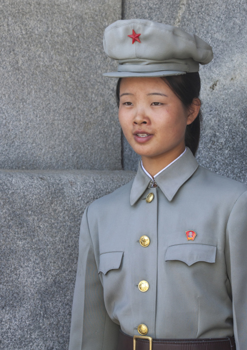 North Korean female guard in a museum, DGC, Pyongyang, North Korea