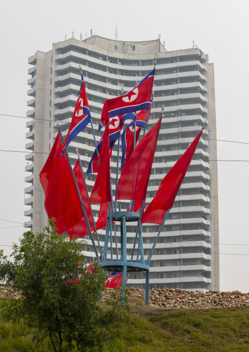 North Korean flags, DGC, Pyongyang, North Korea