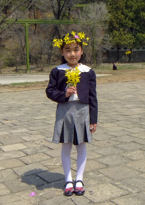 Portrait of a North Korean girl with flowers in the hair, DGC, Pyongyang, North Korea