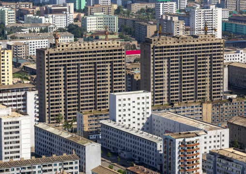 High angle view of buildings in the city center, DGC, Pyongyang, North Korea