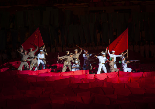 Chinese flags during the Arirang mass games, DGC, Pyongyang, North Korea