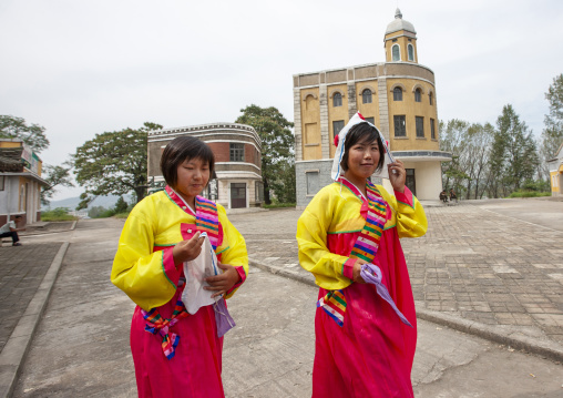 North Korean actresses during a movie shooting in Pyongyang film studios, DGC, Pyongyang, North Korea