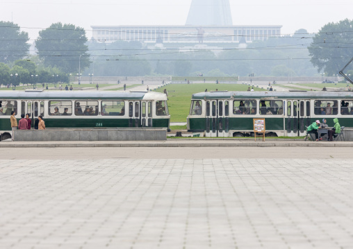 Green tramway in the city, DGC, Pyongyang, North Korea