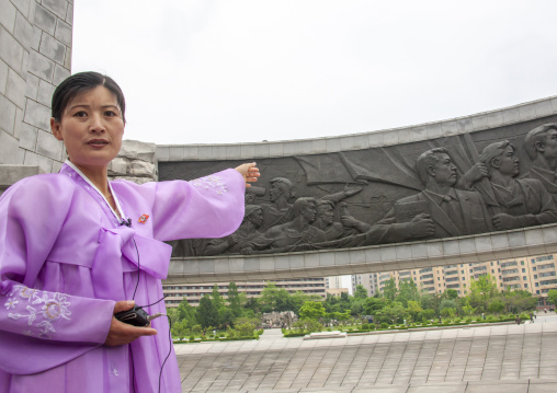 Guide in Monument to Party founding , DGC, Pyongyang, North Korea