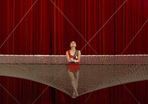 North Korean trapeze artist in the circus, DGC, Pyongyang, North Korea