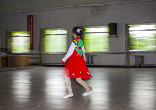North Korean girl during a show for toursist in a school, DGC, Pyongyang, North Korea