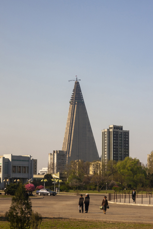 Construction of the pyramid-shaped Ryugyong hotel, DGC, Pyongyang, North Korea