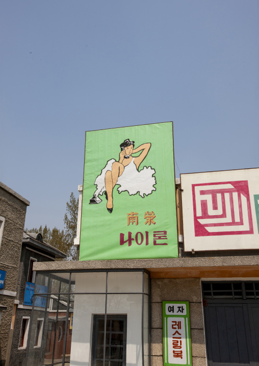 Fake advertisement poster in Pyongyang film studio, DGC, Pyongyang, North Korea