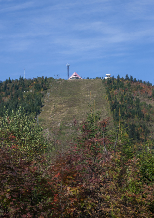 View on Samjiyon hill with skiing slopes in summertime, Ryanggang, Samjiyon, North Korea