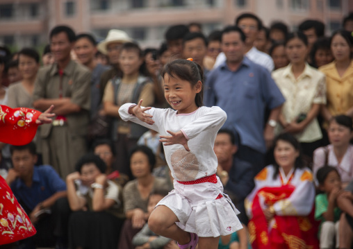 North Korean young girl dancing on national day, DGC, Pyongyang, North Korea