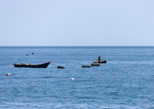North Korean fishermen on small boats, North Hamgyong, Chilbo Sea, North Korea