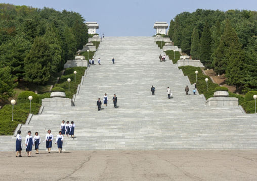 Visitors in Taesongsan revolutionary martyr's cemetery stairs, DGC, Pyongyang, North Korea