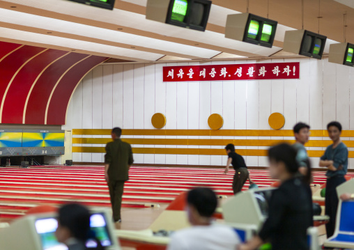 North Korean people playing bowling, DGC, Pyongyang, North Korea