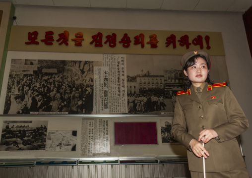 Miss Kim guide in victorious fatherland liberation war museum, DGC, Pyongyang, North Korea