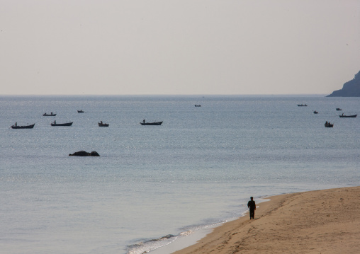 North Korean fishermen on small boats, Kangwon Province, Wonsan, North Korea