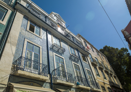 Old portuguese houses withn tiles on facade, Lisbon district, Lisbon, Portugal