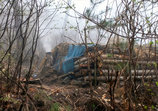 Charcoal kiln in the mountain, North Hamgyong province, Chilbosan, North Korea
