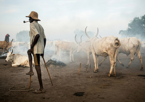 Mundari tribe man with his cows, Central Equatoria, Terekeka, South Sudan