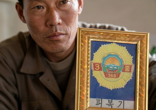 North Korean worker in an awarded steel factory, South Pyongan Province, Nampo, North Korea