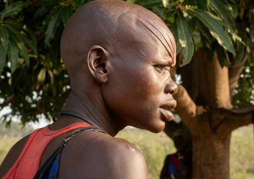 Mundari tribe woman with scarifications on the forehead, Central Equatoria, Terekeka, South Sudan