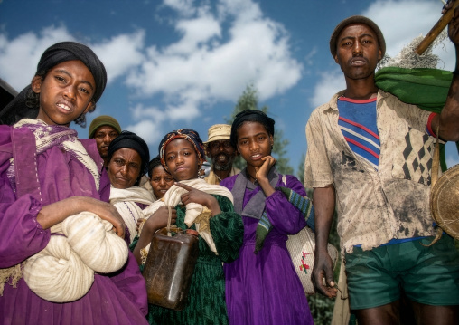 Group of ethiopan people in the countryside, Amhara Region, Lalibela, Ethiopia