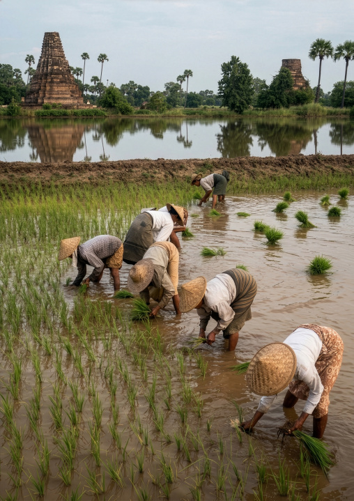 Women working in a paddy field, Mandalay Region, Innwa, Myanmar