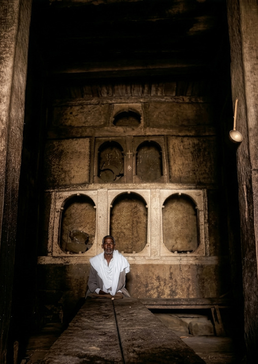 Ethiopian man in a monastery canteen, Amhara Region, Lalibela, Ethiopia
