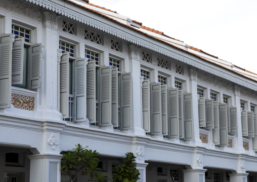 Heritage shophouses windows, Central Region, Singapore, Singapore