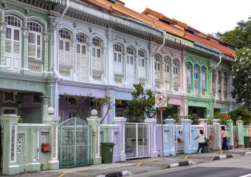 Colorful heritage shophouses along Koon Seng Road, Central Region, Singapore, Singapore