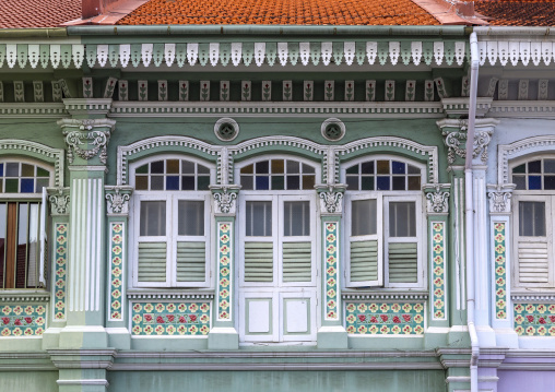 Colorful heritage shophouses along Koon Seng Road, Central Region, Singapore, Singapore