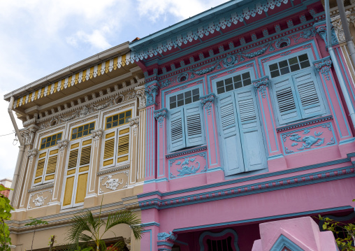 Colorful heritage shophouses along Koon Seng Road, Central Region, Singapore, Singapore