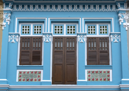 Blue heritage shophouses along Koon Seng Road, Central Region, Singapore, Singapore