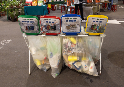 Waste recycling bin in Jianguo Holiday flower market, Daan District, Taipei, Taiwan