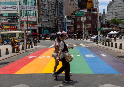 Rainbow crosswalk, Ximending district, Taipei, Taiwan