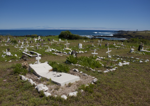 Decorated tombs in cemetery, Easter Island, Hanga Roa, Chile