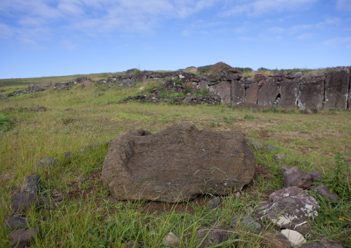 Moai head on the ground in vinapu site, Easter Island, Hanga Roa, Chile