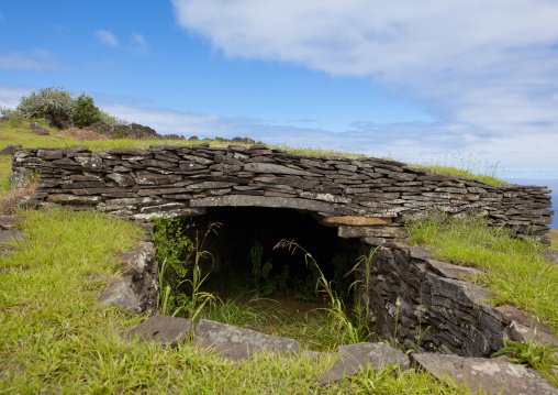 Restored houses in a ceremonial village, Easter Island, Orongo, Chile
