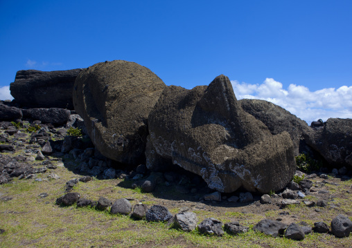 Fallen moais at ahu maki, Easter Island, Hanga Roa, Chile