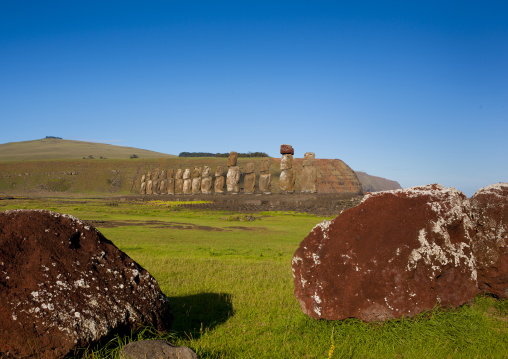 Pukao at ahu tongariki, Easter Island, Hanga Roa, Chile