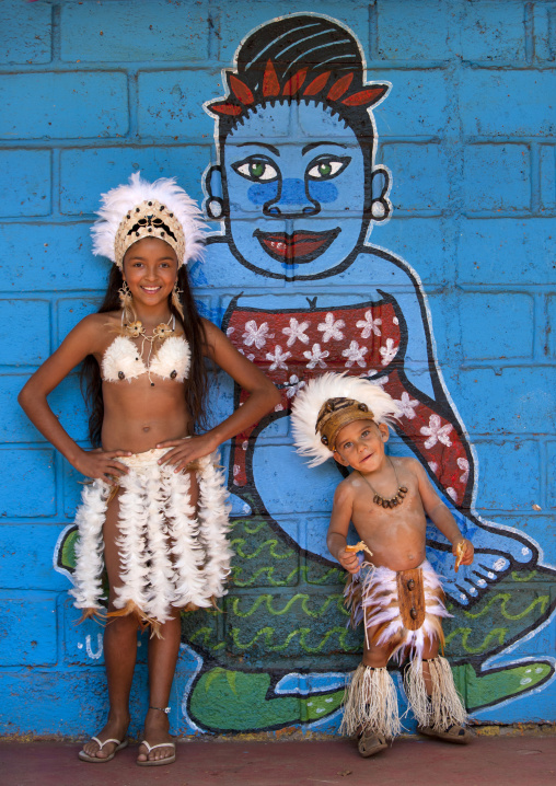 Kids during tapati festival, Easter Island, Hanga Roa, Chile