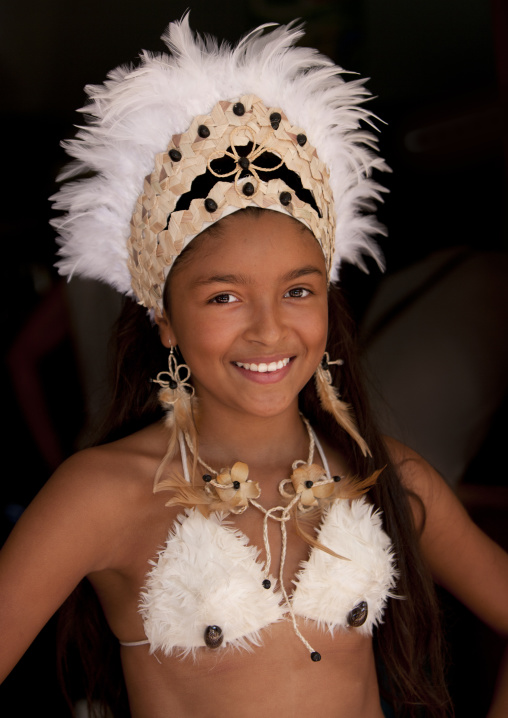Beautiful girl during carnival parade in Tapati festival, Easter Island, Hanga Roa, Chile