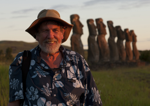 Archeologist edmundo edwards in ahu akivi, Easter Island, Hanga Roa, Chile