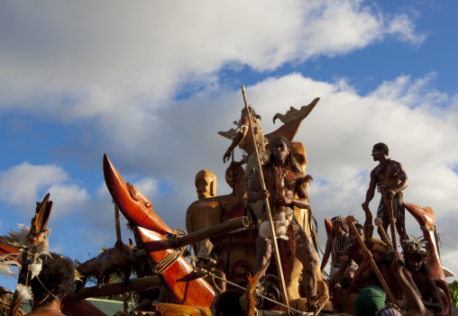 Float carnival parade during tapati festival, Easter Island, Hanga Roa, Chile