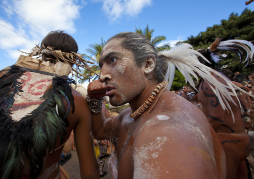 Tribal dances during carnival during Tapati festival, Easter Island, Hanga Roa, Chile