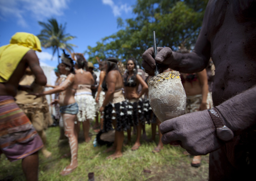 Painting ceremony during tapati festival, Easter Island, Hanga Roa, Chile