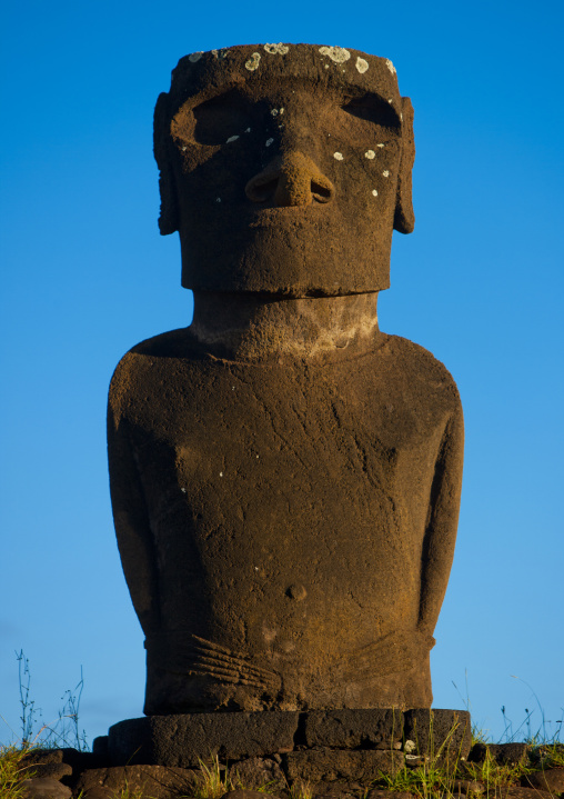 Moai in ahu nau nau at anakena beach, Easter Island, Hanga Roa, Chile