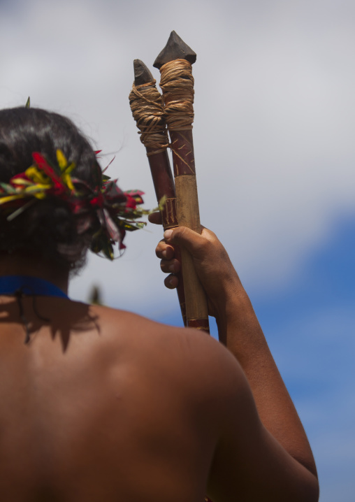 Spear competition during tapati festival, Easter Island, Hanga Roa, Chile