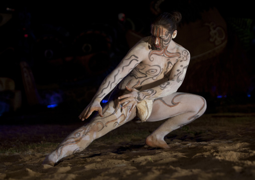 Takona body painting competition during tapati festival, Easter Island, Hanga Roa, Chile