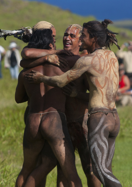 Haka pei banana trunk competition in Tapati festival, Easter Island, Hanga Roa, Chile